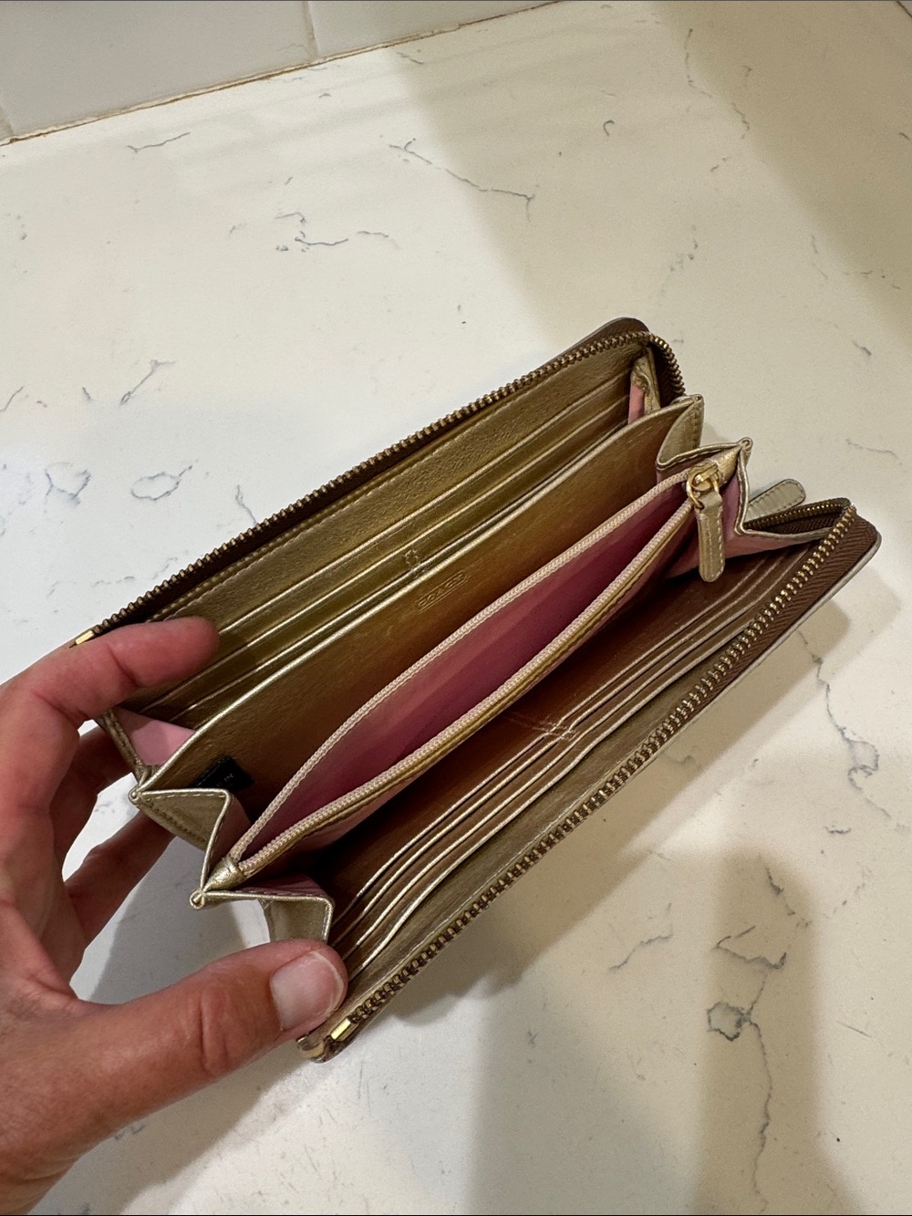 Coach Brown Monogram Wallet with Metallic Gold Trim - Picture 13 of 13